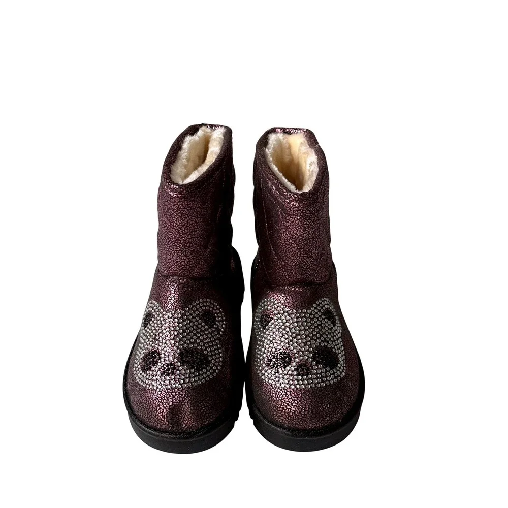 Ld-baby Girls Metallic Purple Quilted Panda Rhinestone Faux Fur Boots Sz 27